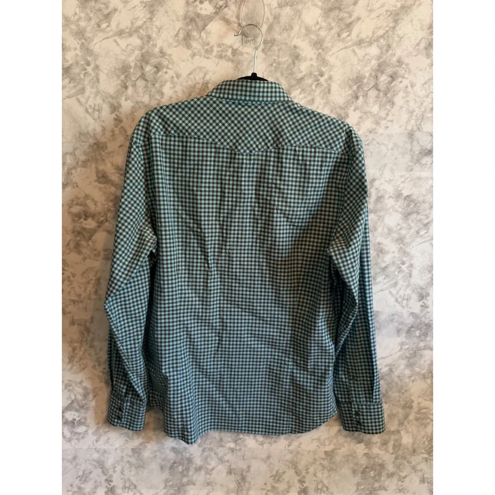 Banana‎ Republic Slim Fit Western Gingham Check Shirt Blue Brown Snap Front M - Picture 3 of 8